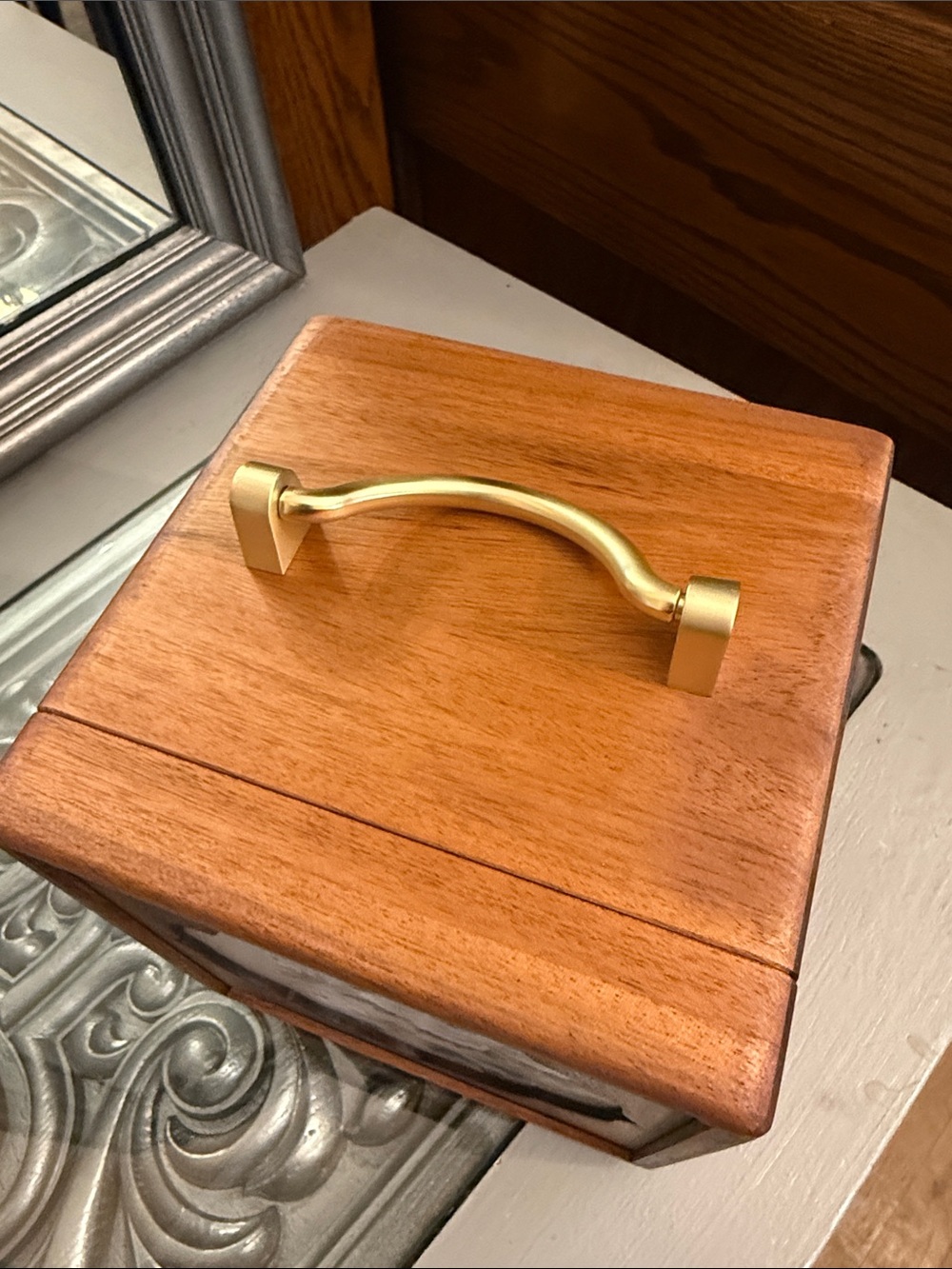 Walnut Jewelry Organizer Box Wooden Floral Box with Gold Handle 4 Tiered Womens - Picture 5 of 16